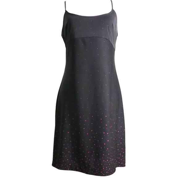 Vintage 90s Y2K Black Slip Dress Spaghetti Strap Scoop Neck Short Mini M - Picture 1 of 9
